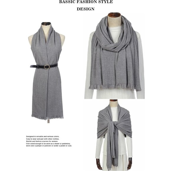 🆕 Women Grey Wedding Evening Dress Pashmina Shawl Winter Foulard Femme Wraps - Picture 5 of 7